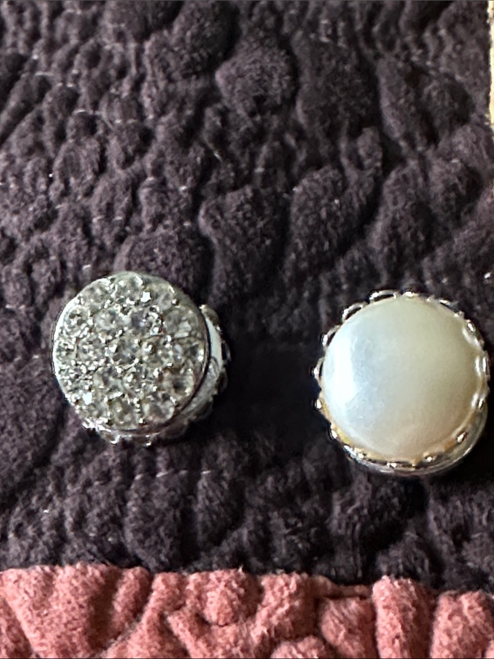 Vintage double sided Silver-Tone faux Pearl and Crystal Stud Earrings
